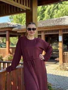 Beli büzmeli oysho elbise Bordo