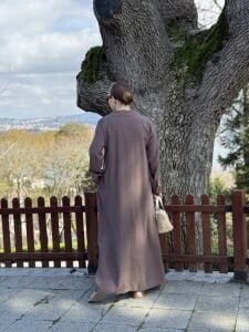 Tensel cepli yaka detaylı Elbise Kahve(kod 25181)