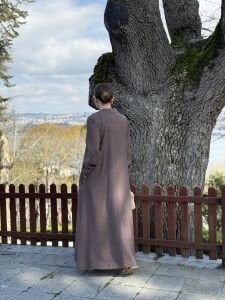 Tensel cepli yaka detaylı Elbise Kahve(kod 25181)