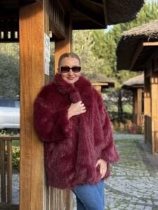 Premium İthal Parıltı Kürk bordo