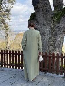 Tensel cepli yaka detaylı Elbise Yeşil(kod 25181)