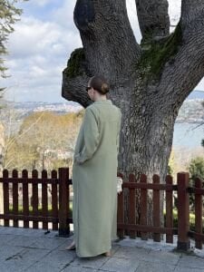 Tensel cepli yaka detaylı Elbise Yeşil(kod 25181)