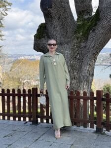 Tensel cepli yaka detaylı Elbise Yeşil(kod 25181)