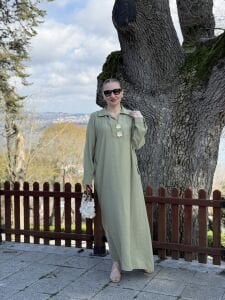 Tensel cepli yaka detaylı Elbise Yeşil(kod 25181)