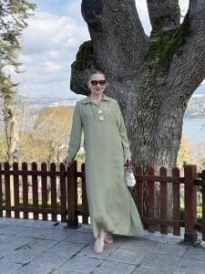 Tensel cepli yaka detaylı Elbise Yeşil(kod 25181)