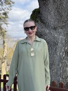 Tensel cepli yaka detaylı Elbise Yeşil(kod 25181)