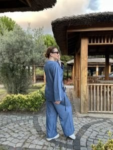 Kruvaze tensel kot takım Mavi