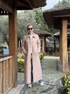 A.Akay Tam Fermuarlı Kapitone trenç Bej