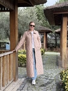 A.Akay Tam Fermuarlı Kapitone trenç Bej