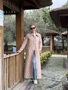 A.Akay Tam Fermuarlı Kapitone trenç Bej