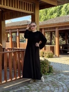 Beli büzmeli oysho elbise siyah