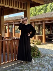 Beli büzmeli oysho elbise siyah