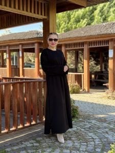 Beli büzmeli oysho elbise siyah