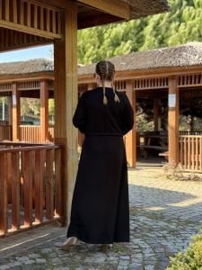 Beli büzmeli oysho elbise siyah