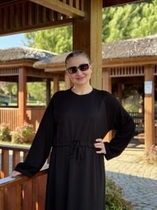 Beli büzmeli oysho elbise siyah