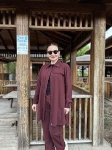 Biyeli tam fermuarlı Takım Bordo