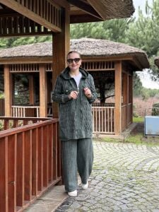 Afili Kot Denim-örgü Tasarım Takım Haki