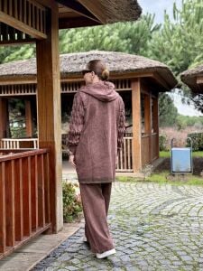 Afili Kot Denim-örgü Tasarım Takım Kahve