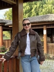 Kısa içi kürklü deri mont Z.R kahve