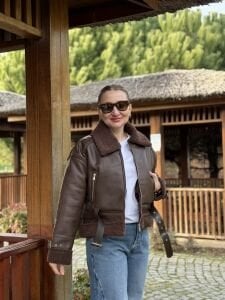 Kısa içi kürklü deri mont Z.R kahve