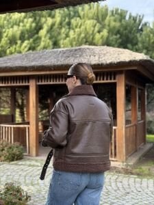 Kısa içi kürklü deri mont Z.R kahve