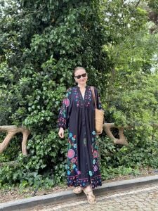 PREMİUM Etnik tasarım Çiçek Viskon Elbise SİYAH