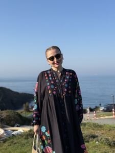 PREMİUM Etnik tasarım Çiçek Viskon Elbise SİYAH