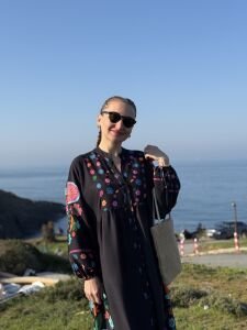 PREMİUM Etnik tasarım Çiçek Viskon Elbise SİYAH