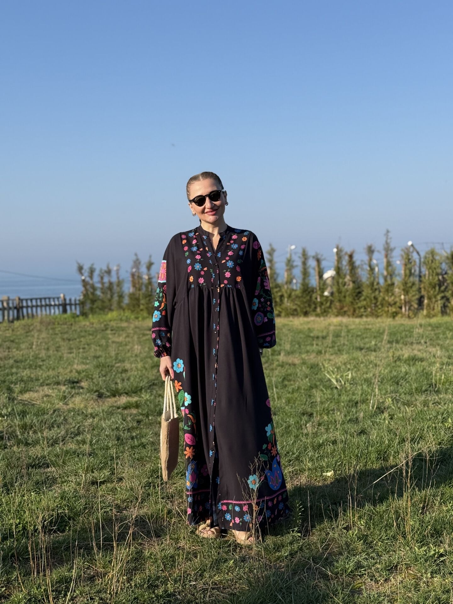 PREMİUM Etnik tasarım Çiçek Viskon Elbise SİYAH