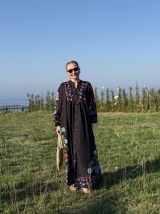 PREMİUM Etnik tasarım Çiçek Viskon Elbise SİYAH