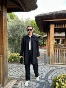 Biyeli tam fermuarlı Takım Siyah