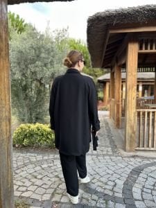 Biyeli tam fermuarlı Takım Siyah