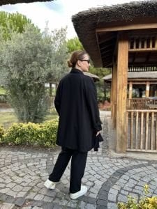 Biyeli tam fermuarlı Takım Siyah