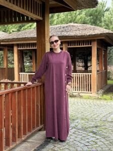 Afili tasarım düğme detaylı elbise Mürdüm