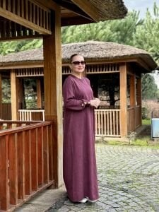 Afili tasarım düğme detaylı elbise Mürdüm