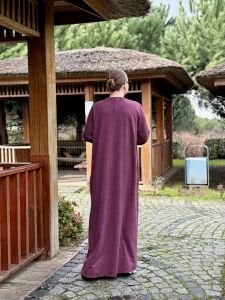 Afili tasarım düğme detaylı elbise Mürdüm