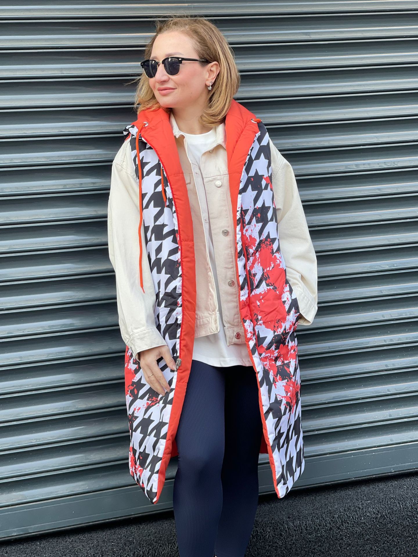 Çift taraflı yelek turuncu-beyaz