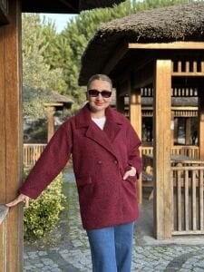 Keçe kaşe kaban çift düğmeli Bordo