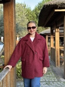 Keçe kaşe kaban çift düğmeli Bordo