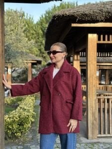 Keçe kaşe kaban çift düğmeli Bordo