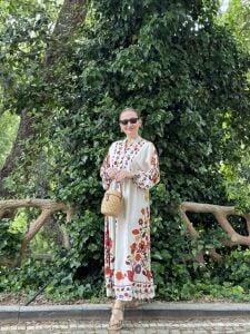 Etnik tasarım Çiçek Viskon Elbise Taş