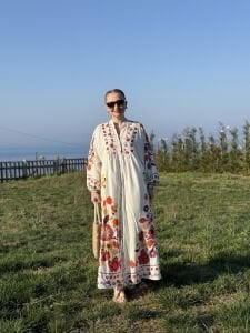 Etnik tasarım Çiçek Viskon Elbise Taş