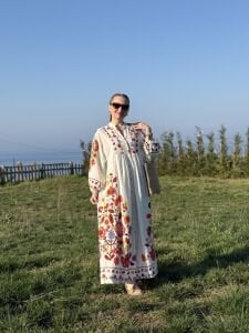 Etnik tasarım Çiçek Viskon Elbise Taş