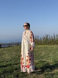 Etnik tasarım Çiçek Viskon Elbise Taş