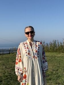 Etnik tasarım Çiçek Viskon Elbise Taş