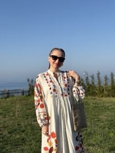 Etnik tasarım Çiçek Viskon Elbise Taş