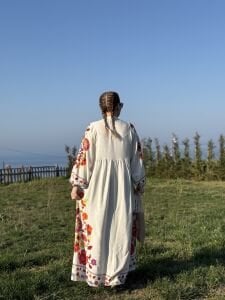 Etnik tasarım Çiçek Viskon Elbise Taş