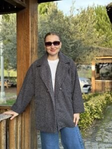 Keçe kaşe kaban çift düğmeli Antrasit