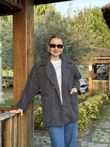 Keçe kaşe kaban çift düğmeli Antrasit