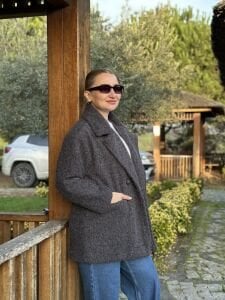 Keçe kaşe kaban çift düğmeli Antrasit